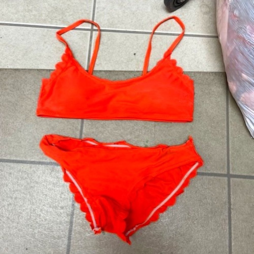 Scallop Bright Orange Bikini Two Piece Swimsuit Bathing Suit